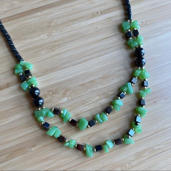 Green Statement Layered Necklace - Picture 3 of 6